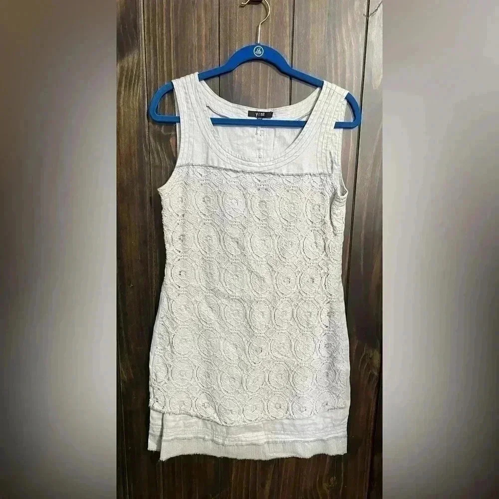 Yest Netherlands-Grey Crochet Linen Mini Dress-Size:6